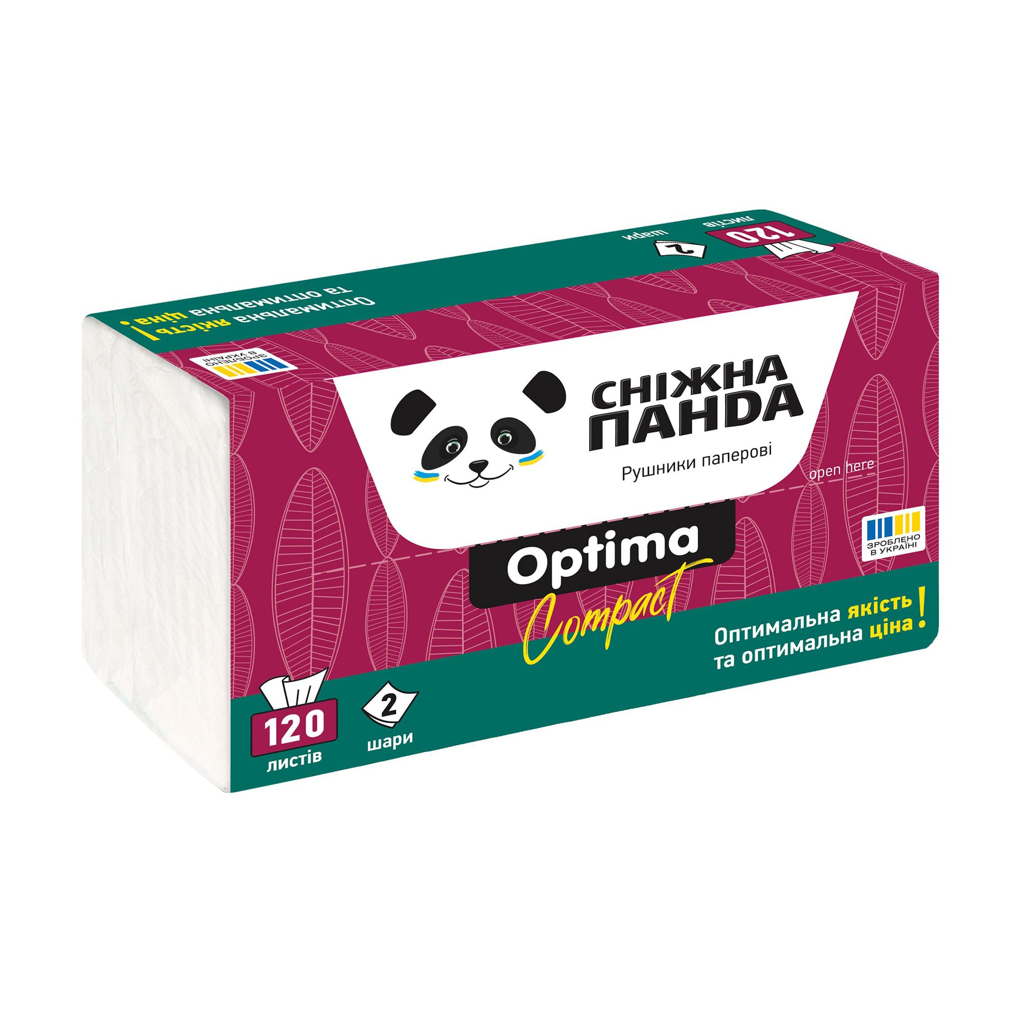 Паперові рушники Сніжна Панда Optima Compact, 2х-шарові, 120 шт